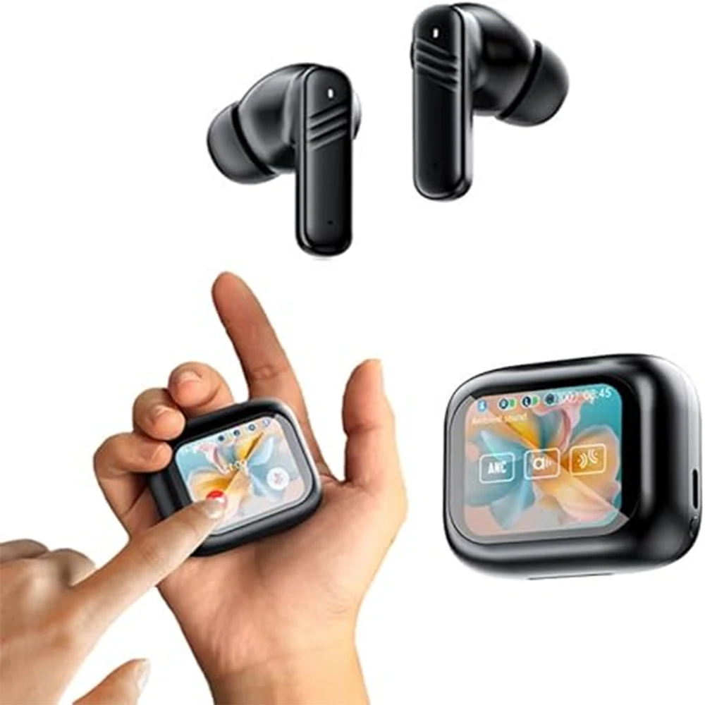 Smart Touch Bluetooth Headset Anc+Enc Noise Cancelling in-Ear Wireless Bluetooth Headset with Screen Digital Display