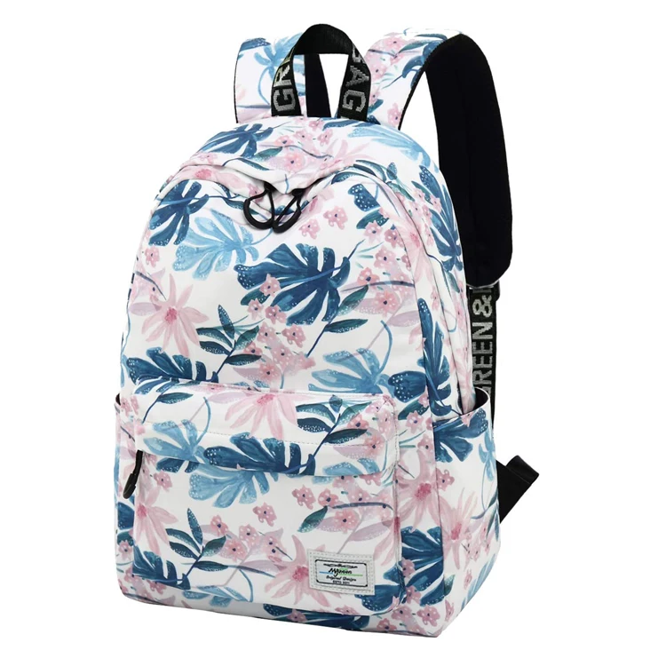 Korean Version Flowers Leaves Pattern School Bag Laptop Compartment Leisure Backpack For Teen Girls