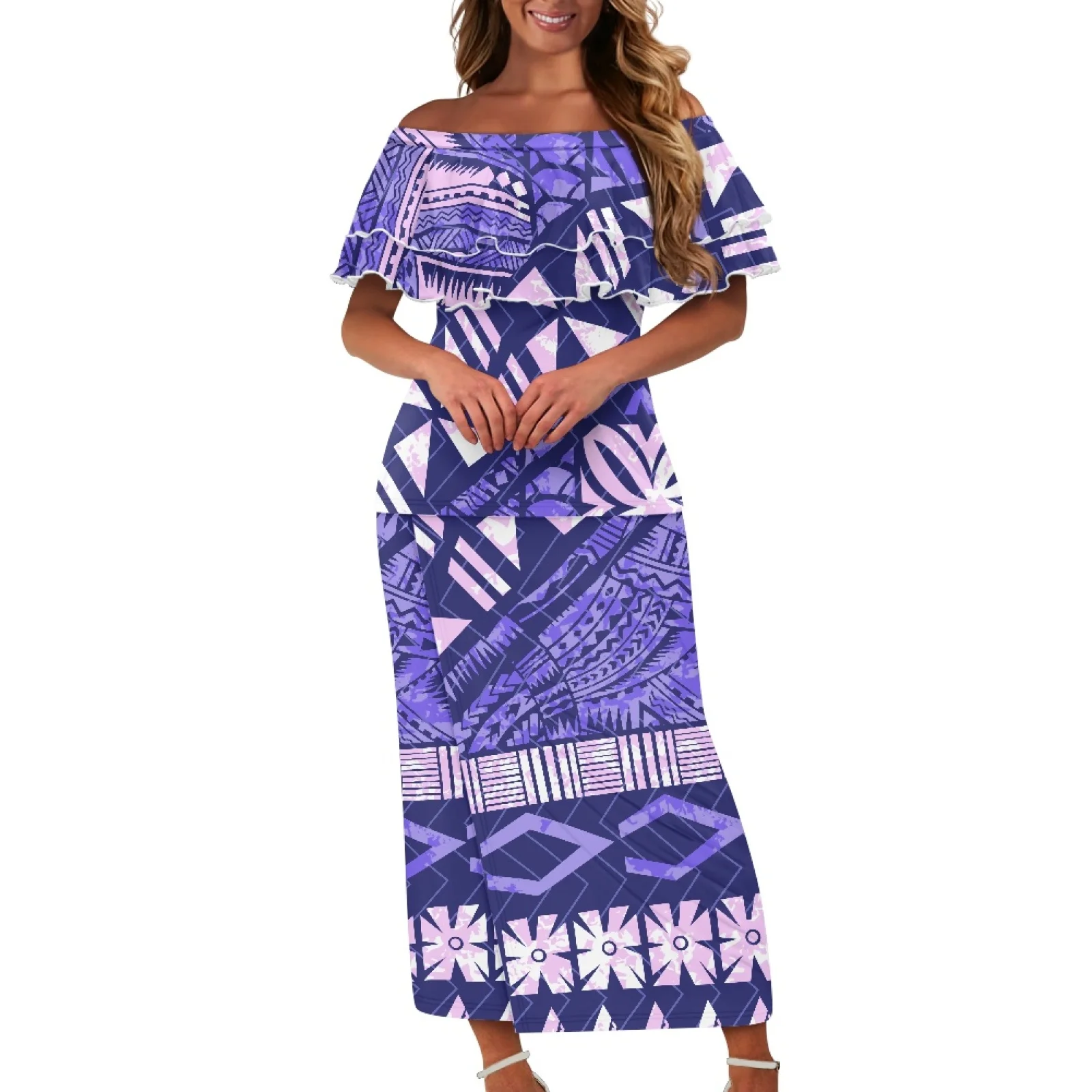 Latest Polynesian Tribal Clothing Off Shoulder Samoan Puletasi Dresses For Women Custom Print Tapa Evening Puletasi Samoa Set