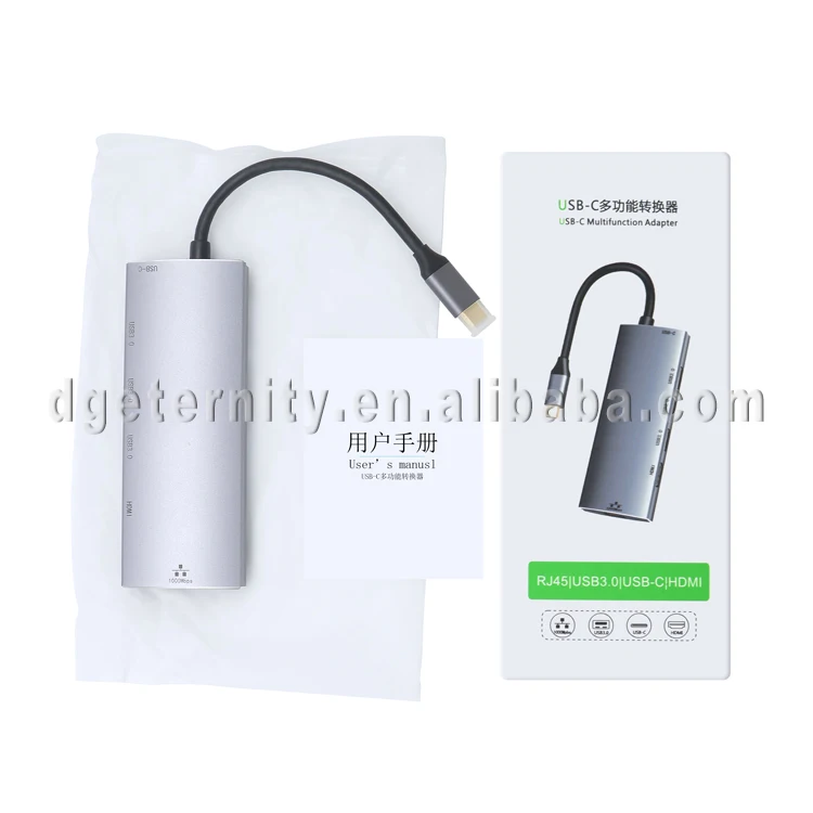 
Oem Acceptable Usb Type C Hub To Rj45 Gigabit Ethernet+4K Output+Pd Charger+Usb 3.0 Adapter 6 in 1 Docking Station for Laptop 