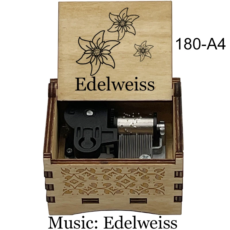 Factory Wholesale Wooden Edelweiss Music Box Wind Up Movement Kids Friends Birthday Party Cute Gift