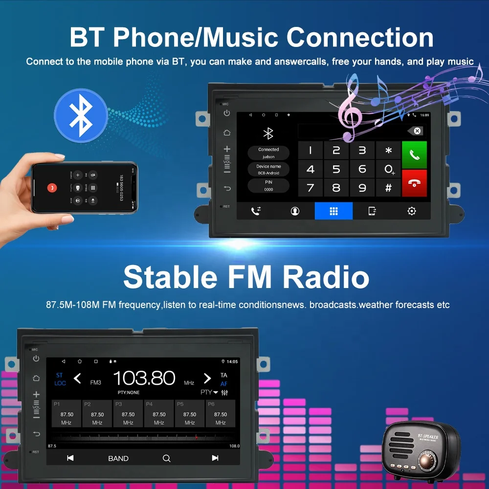 Jmance 7 inch Screen Ram 2GB Rom 32/64GB Wireless Carplay Android Auto 2 Din Car Radio For Ford F150 Explorer Expedition Mustang