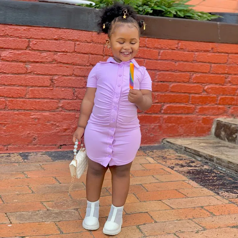 Wholesale Summer Frock Kids Clothing Children Baby Girls T Shirt Dress Fashion Ruffles Shirt Dress Toddler Girls Dresses 2022