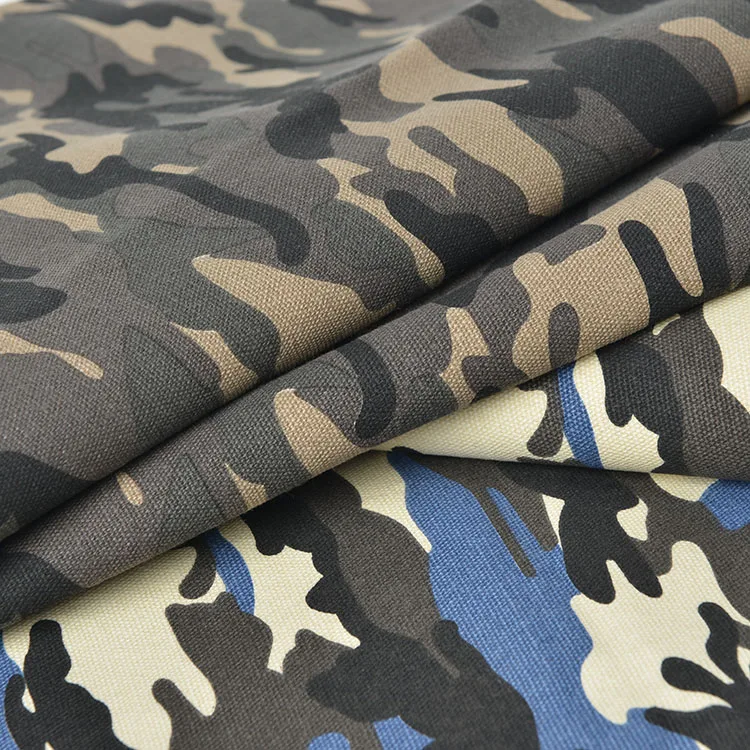 OEM 12 OZ  Fabric Cotton canvas Camo Printed school bag camo travel backpack fabric Camouflage canvas