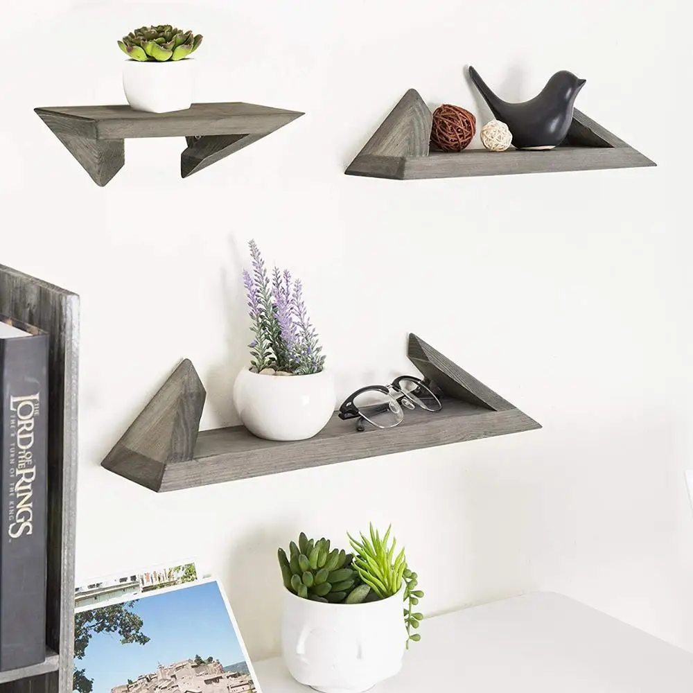 
Set of 3 Wall-Mounted Rustic-Modern Gray Wood Floating Ledge Shelves bathroom shelf 