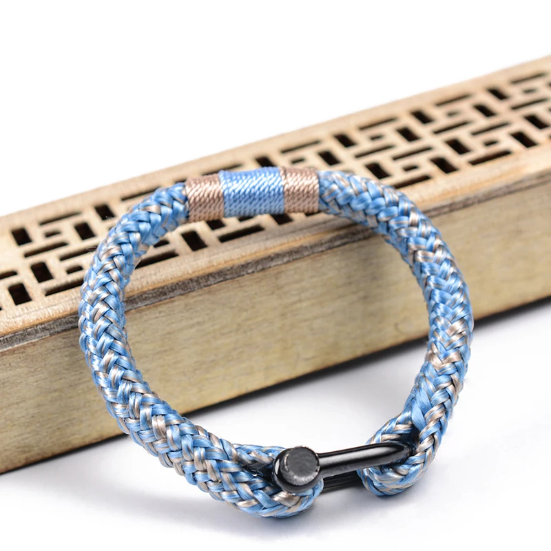 LONGJIE wholesale stainless steel buckle handmade outdoor nautical  men polyester rope bracelet for gift