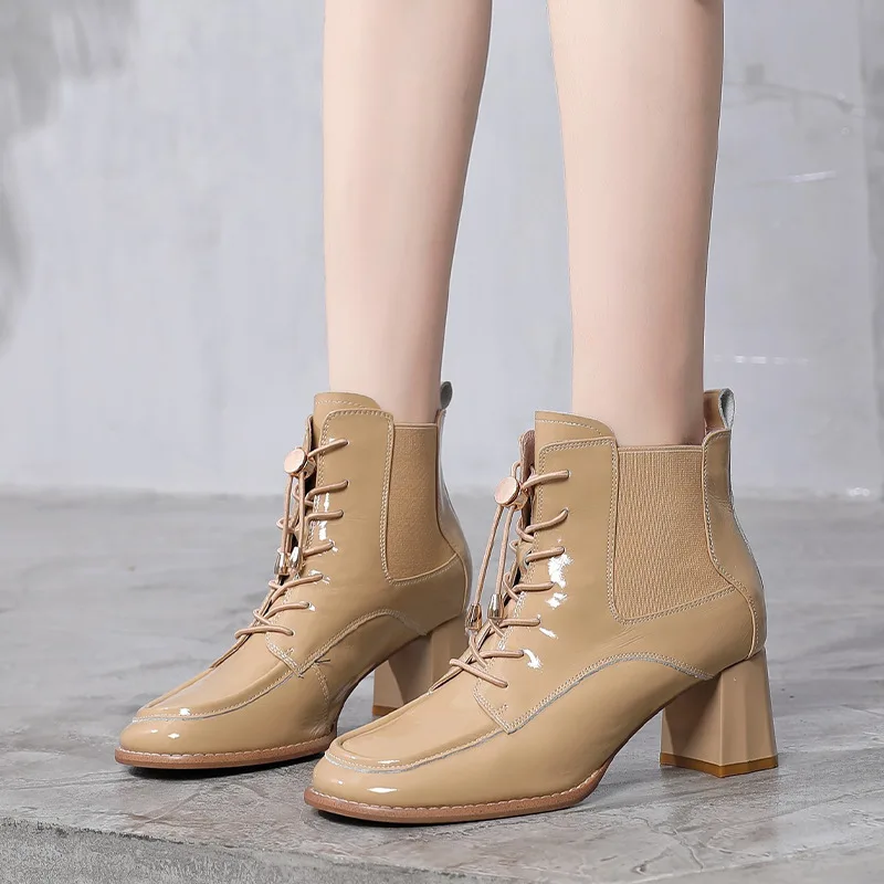 Manufacturer brown genuine leather boots women high heel shoes boots 6 CM dance heel boots