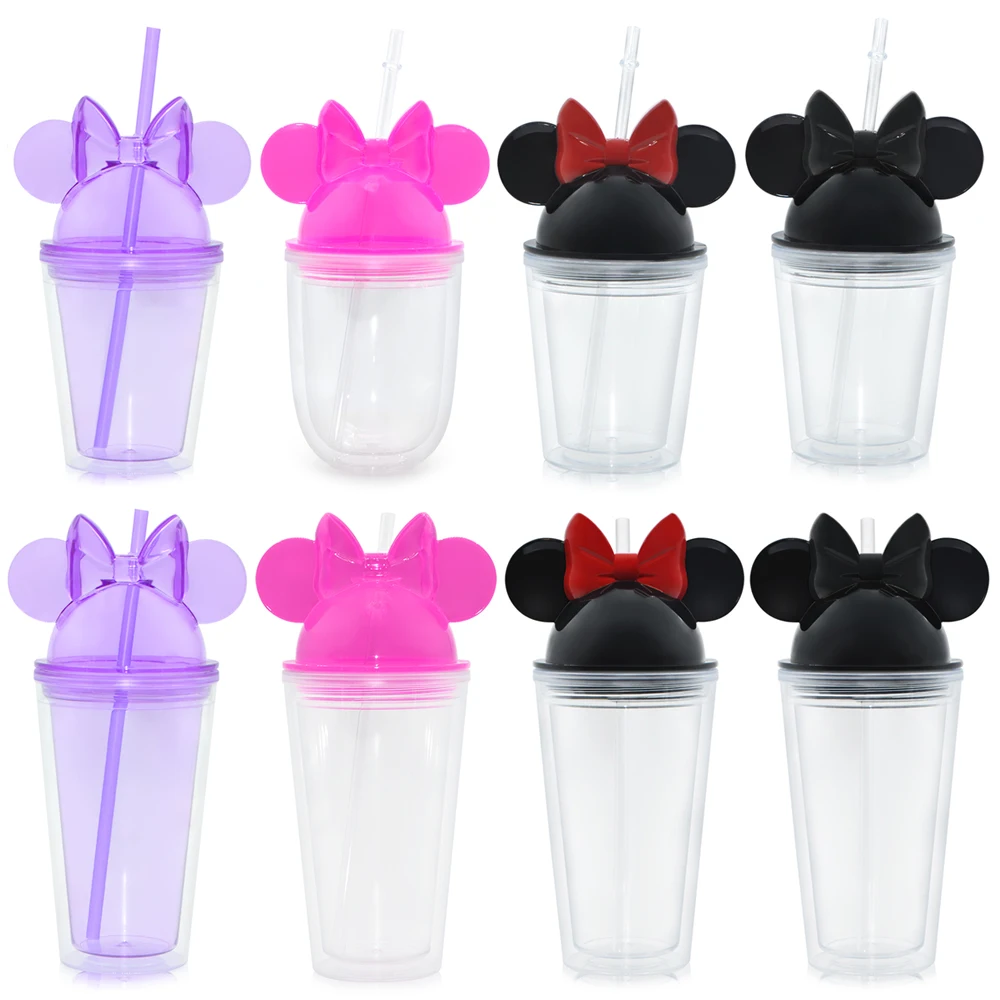 Hot Selling Wholesale Acrylic Plastic Double Wall Clear Drinking Cup Cute Mickey Mouse Water Bottle