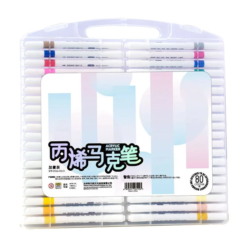 Art Drawing 80 Colors Round Tip Waterproof Acrylic Paint Markers Set Non-toxic Marker Pens for Kids