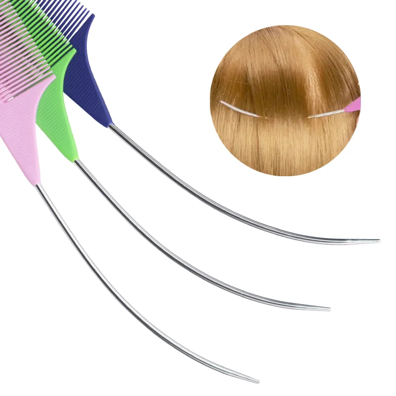 metal carbon fiber heat resistant hair styling parting comb bulk custom logo braiding precision teasing pin curved rat tail comb