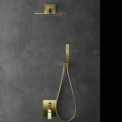 Luxury Dual Function Brushed Gold Shower Head Trim Kit Bathroom Shower Faucet System Contemporary Hot Cold Water Mixer Brass