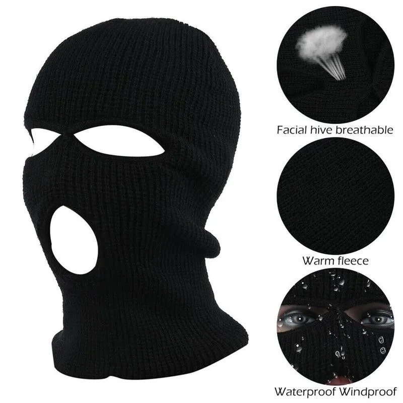 Wholesale Custom Winter Man Women Knitted 3 Hole Designer Ski-mask Skimask Fleece Balaclava Motorcycle Full Face Ski Mask Hat