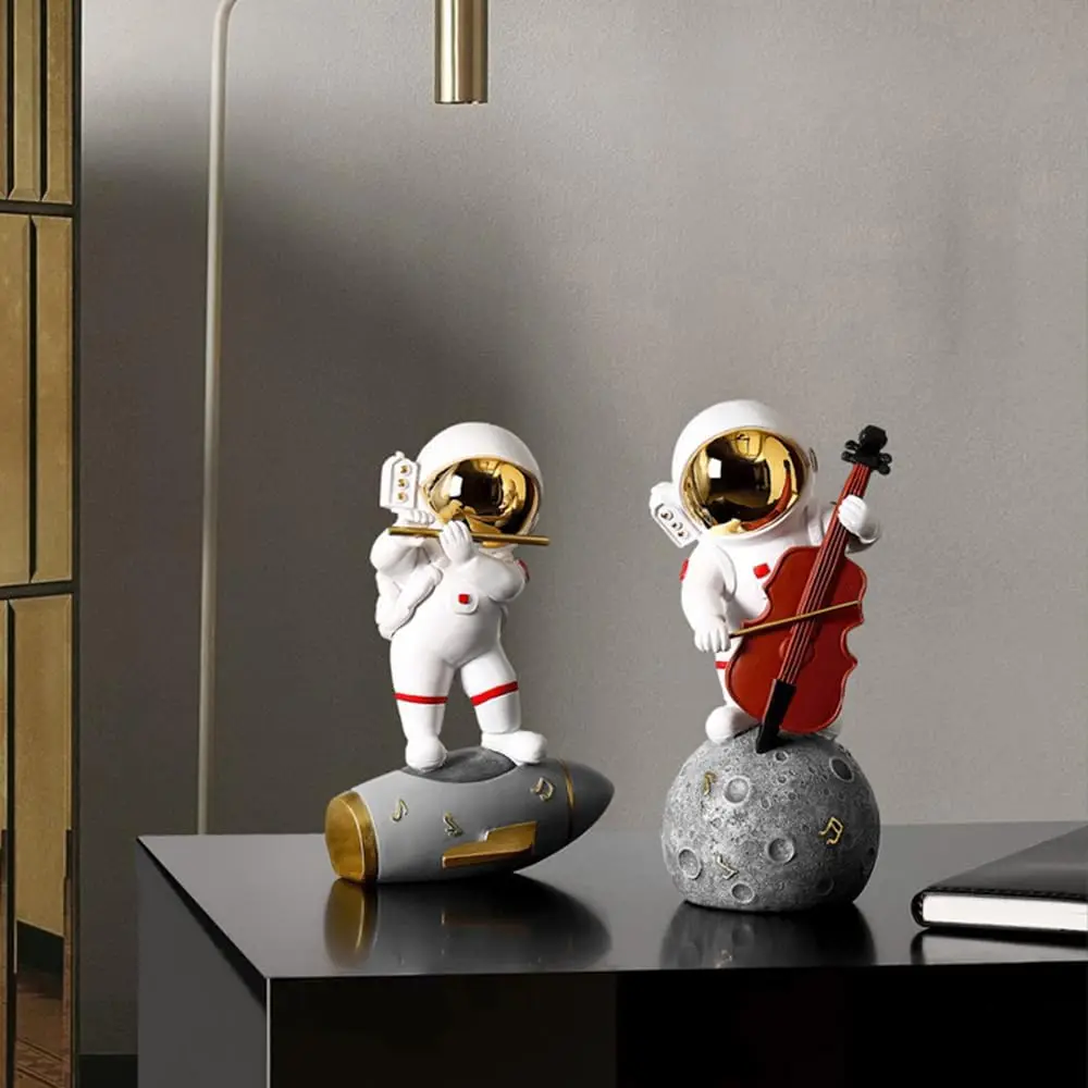 SAMINDS Astronaut Statue Spaceman Decor, Gold Play The Cello Sculpture for Child Gifts, Resin Arts Figurine Music Ornament Home