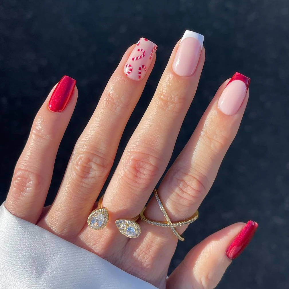 Custom Art Design Fake Nails Wholesale False Handmade Nails Stick On Short Square French Tip Soft Gel Christmas Press On Nail