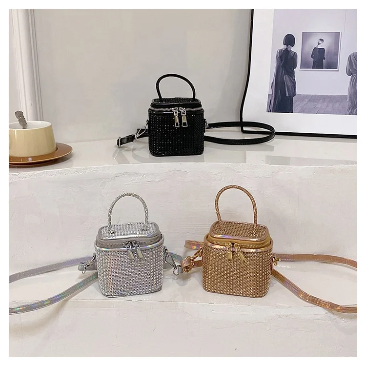 Luxury Style Mini Bling Crossbody Clutch Bag Full Rhinestones Bucket Bag Handbag Evening Bag For Ladies