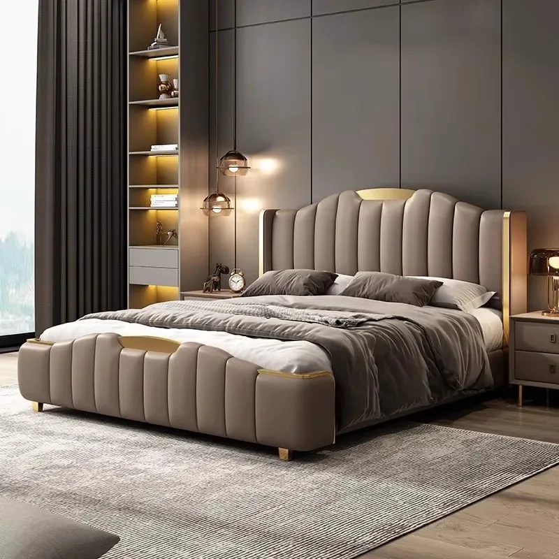 Мебель для спальни modernas cama matrimonial queen bett роскошная кровать с деревянным каркасом размера «king-size» домашняя подсветкой