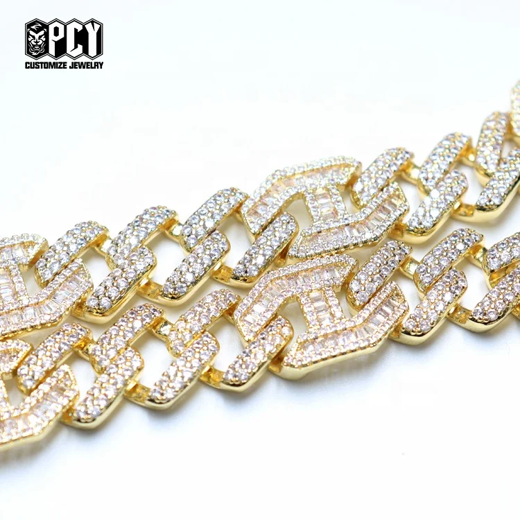 Wholesale Price Fashion Jewelry Necklace  Silver Cuban link Chain Hip Hop Jewelry Necklace 925 Sterling Sliver with Zircon CZ