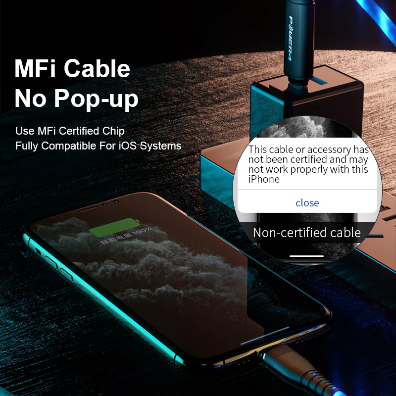 
POWER4 usb c to lightnings usb cable with led light and free iphones aux adapter mfi lightnings cable for iphone 