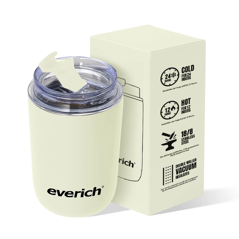Everich 280ml Keep hot Custom logo double wall 304 Stainless Steel travel coffee cup with leak proof lid with infuser