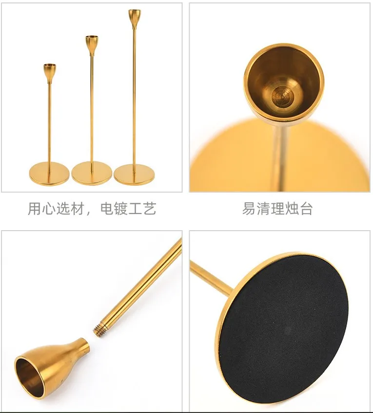 centerpiece metal gold color romantic decoration taper stick candle holders wedding festival anniversary candle holder