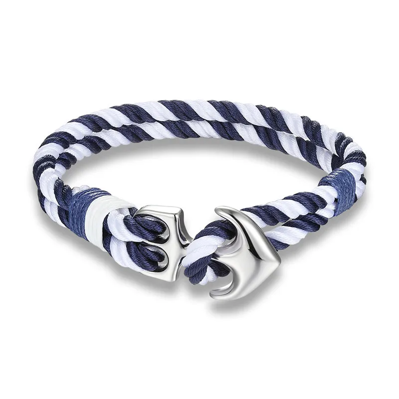 Custom Engraved Logo Navy Blue Rope Bracelets Stainless Steel Anchor Bracelet for Men Women