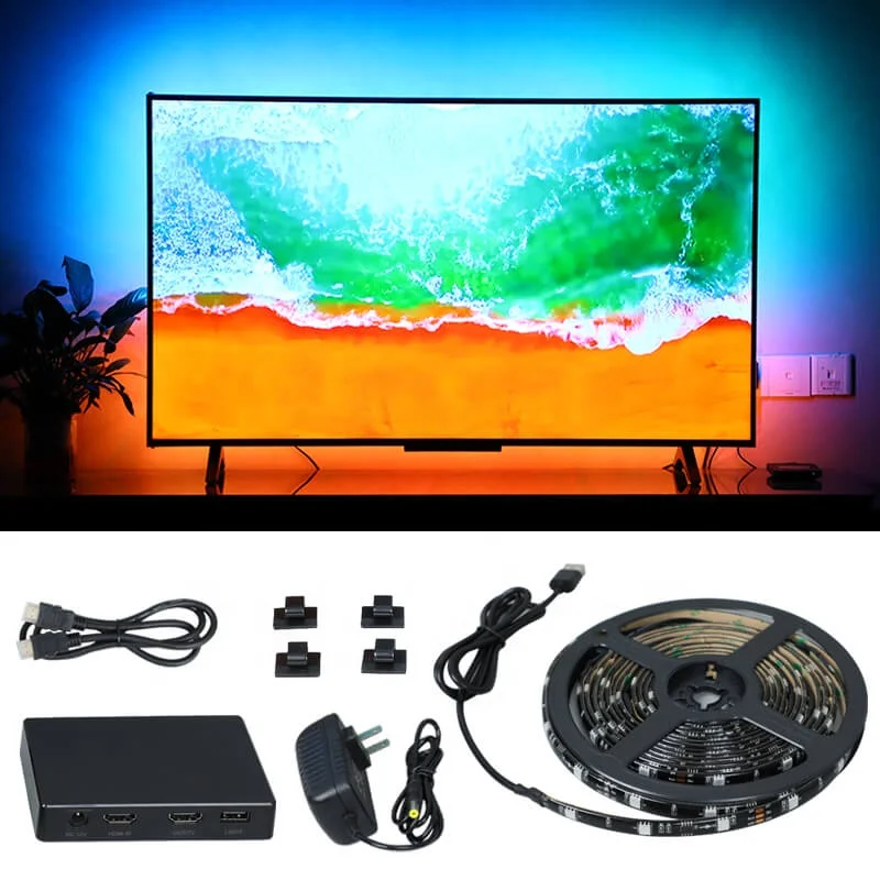 HDMI Color Sync Adaptive 55-85 inch TV Backlight Waterproof RGBIC Ambilight TV LED Backlight Strip Light with HDMI Sync Box