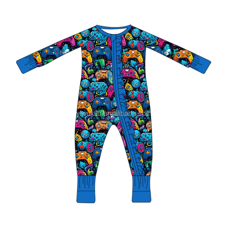 Organic Knitted Breathable Toddlers pajamas Cute Dinosaur and girls bamboo baby romper with zipper