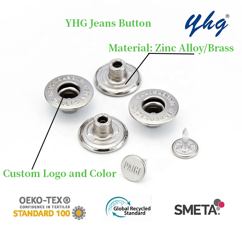 YHG Factory Supplies Classic Design Hole Plating Metal Botones Jeans Button with Rivets for Coat Jacket