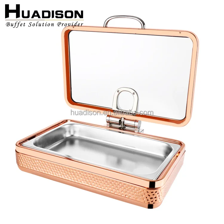 Huadison commercial catering equipment 9 L stainless steel chaffing dish rose gold hydraulic chafing dish buffet set