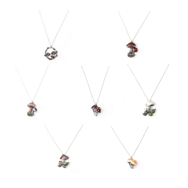 V&R Fashion Jewelry Vintage Cartoon Cute Mushroom Pendant Silver Necklaces For Women