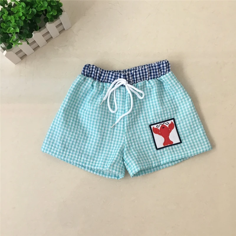 
Cheap Fashion Design Cool Lobster Embroidery Toddler Boys Summer Shorts Nice Plaid Boys Shorts Outfits 