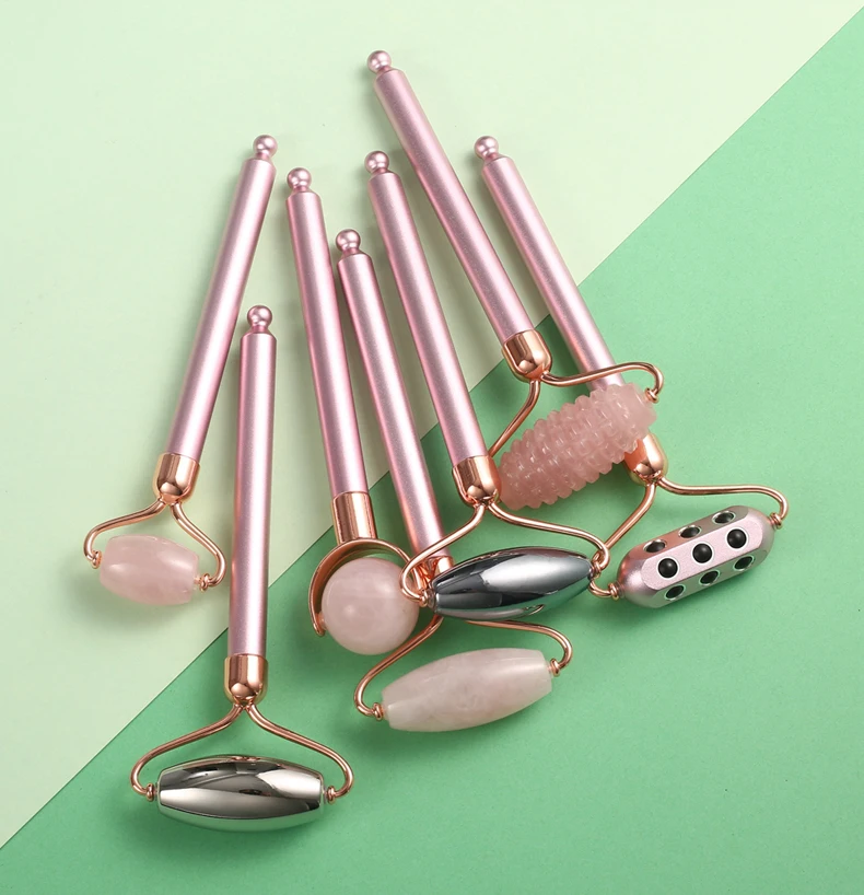 Yingshang 3 in 1 DIY derma beauty germanium face roller jade facial roller 3 in 1 Head Changing roller Set