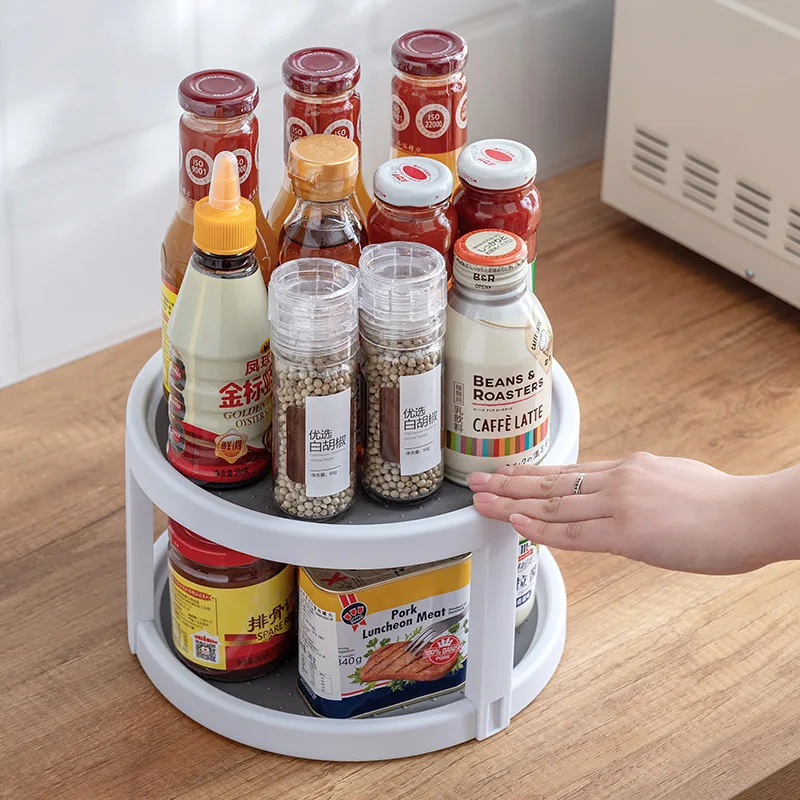 Onsin Lazy Susan 2 Tier Turntable Cabinet Organizer Spice Rack Removable Spinning Tray Organizer for Kitchen Cabinet