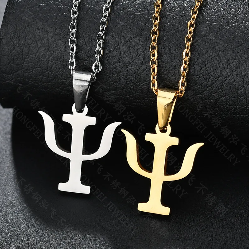 Simple PSI Symbol Letter Men Pendants & Necklaces Stainless Steel Gold Color Psychology Necklace for Women Jewelry