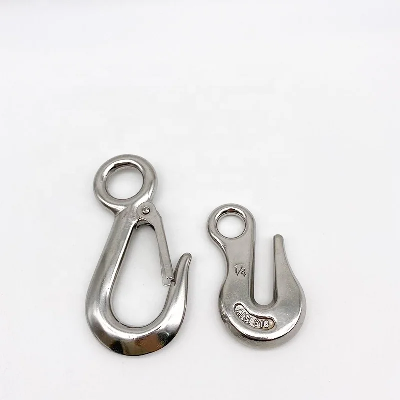Stainless Steel Large Eye Hook With Latch Rigging Hardware 304/316 Lifting Cargo Snap Hook Spring Latched Crane Hooks