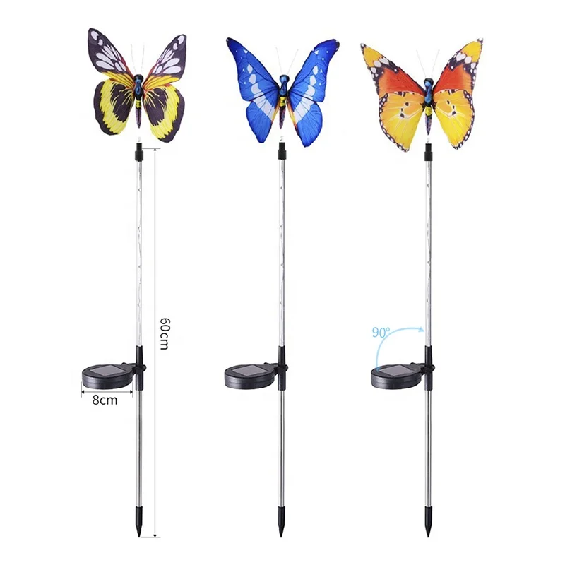 Multi-Color Changing Fiber Optic Butterfly LED Lighting Purple LED Solar Stake Lights for Garden Decoration
