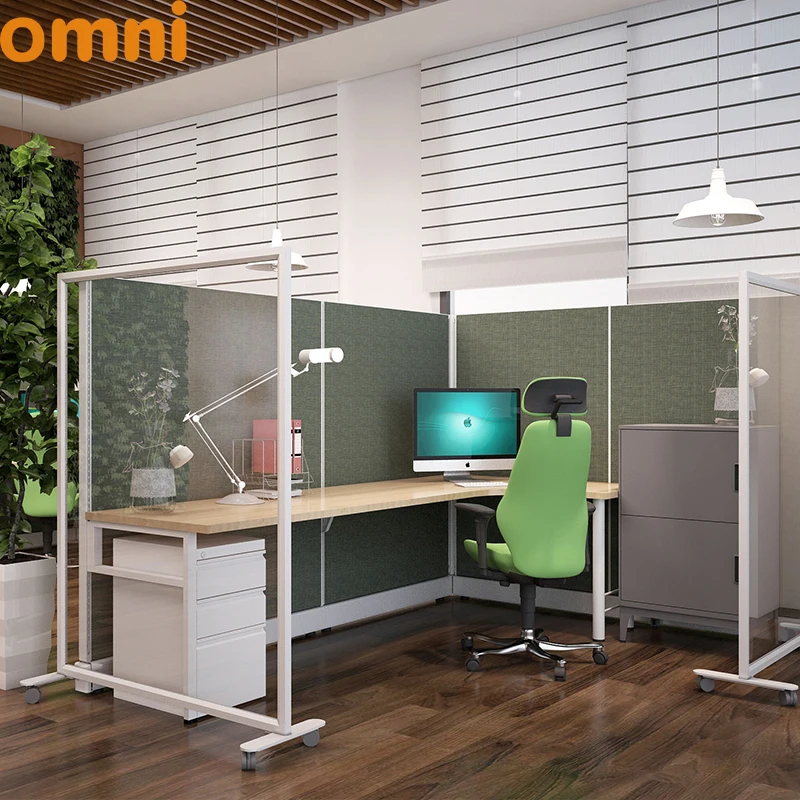 Aluminum Frame Workplace Division Freestanding Partition Screen with Wheels