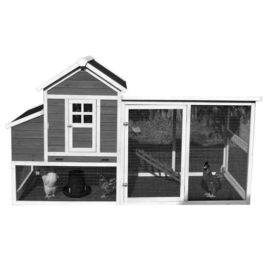 Wooden Chicken Coop Poultry Solid wood Hen House with Solid Top Shaded Run Yard