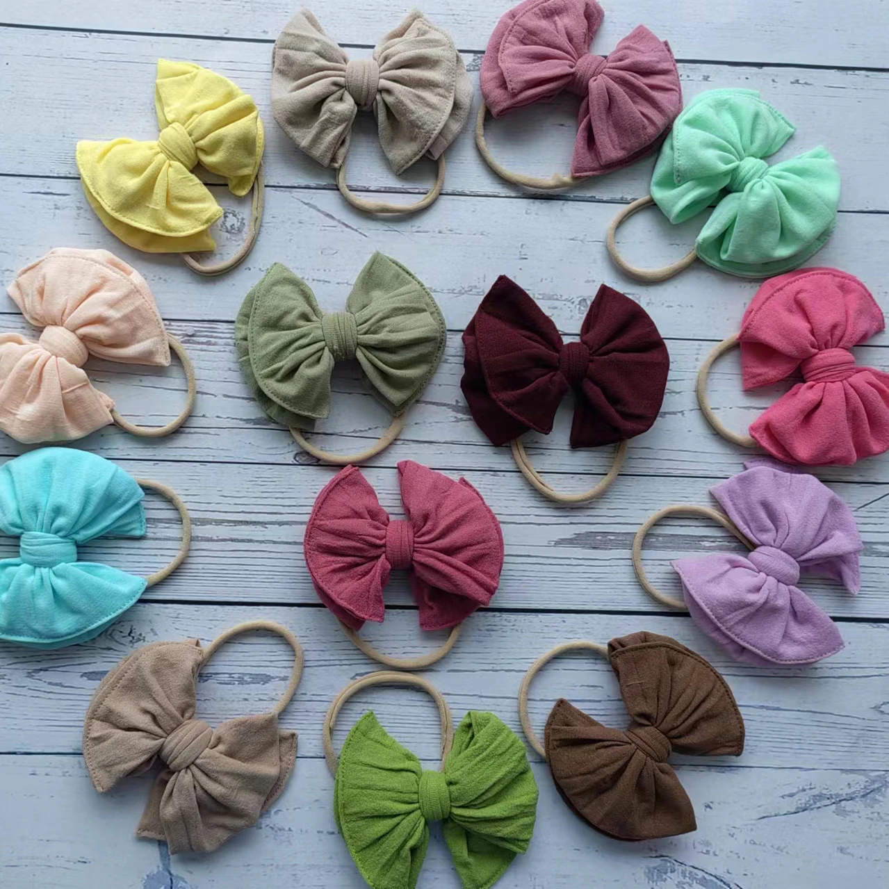 hot selling wholesale new style nylon knot hair bow nylon headband with skinny elastic band for kids