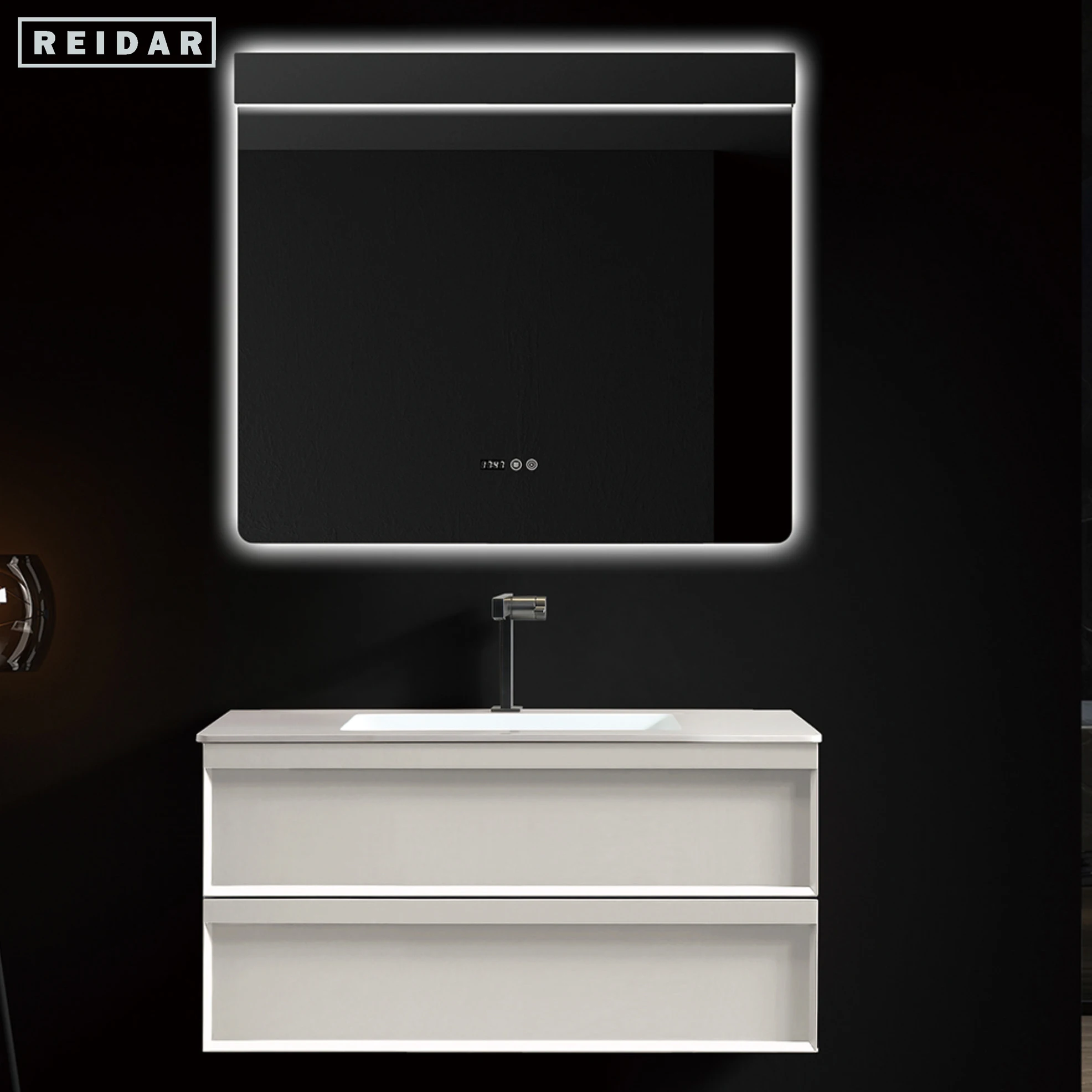 2024 Trend Customize Luxury Single Basin Vanity Sink PVC Large Storage Bathroom Cabinet With Smart Mirror