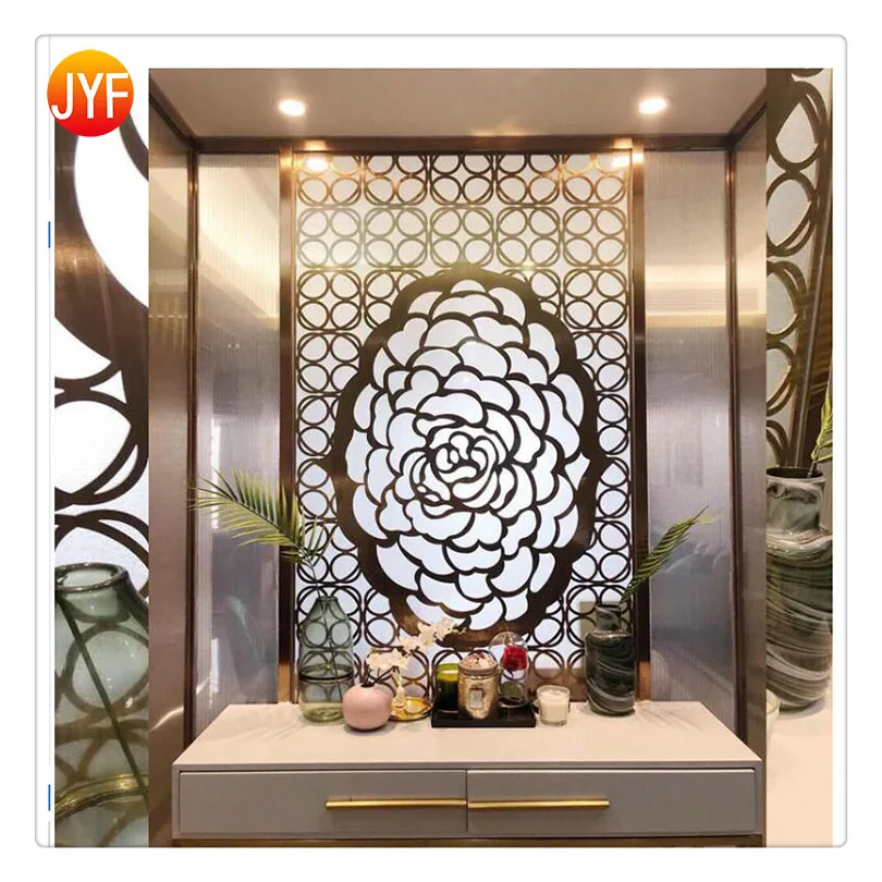 S03053  Hotel decorative Golden Laser Cutting Home/Office/Hotel Room Divider Stainless Steel Partition Screen
