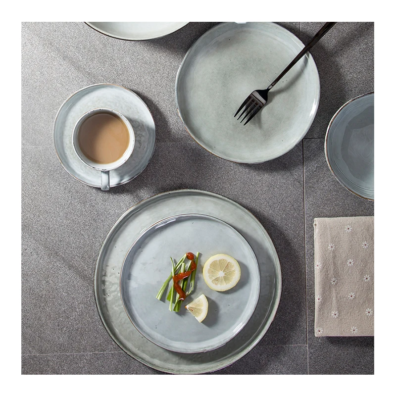 High Temperature Porcelain Round Plate Ceramic Dinnerware European Design Collection
