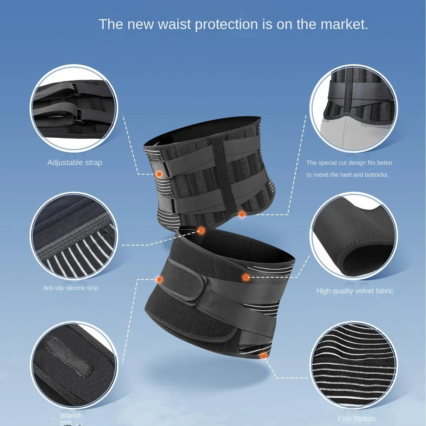 Unisex Back Brace with 6 Stays Working Safety Breathable Lumbar Back Belt Anti-skid Lumbar Support  lumbar back braces