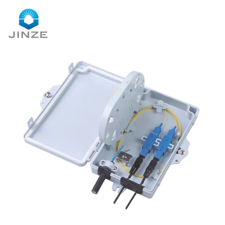 JINZE indoor 2 port fiber optic terminal box 2 core ftth box with SC pigtail mini optical wall socket