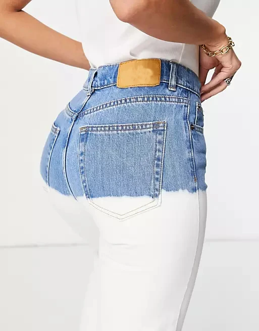 Customize Logo Hot Selling Women Tie Dye Straight Leg Jeans White Denim Jeans