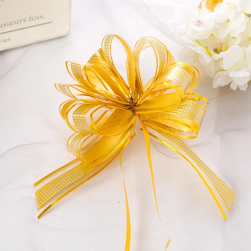 Holiday Party Supplies Decoration  Gift Vertical Pattern Ball Flower Ribbon Draw Bow Organza Pom Pull Ribbon Bow