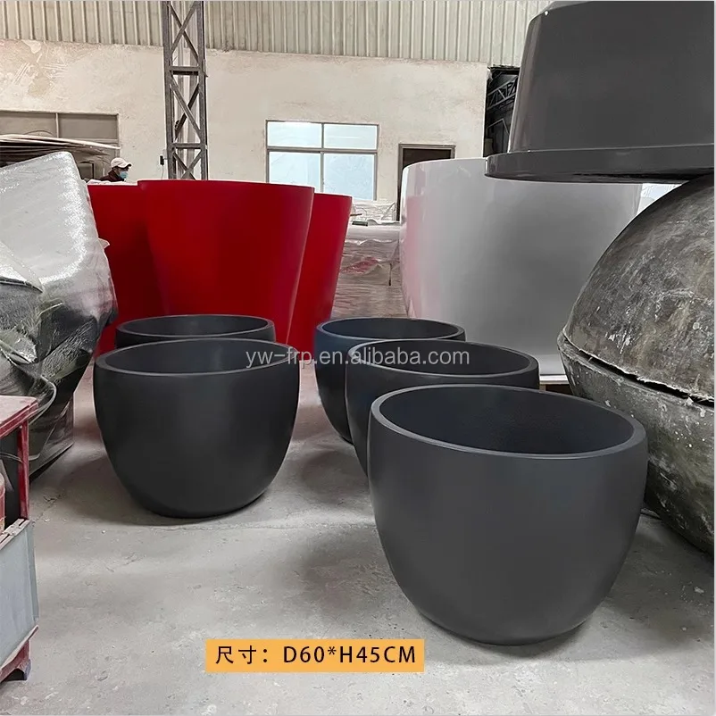 Half-Bowl Shape Fiberglass Round Pot Planter Flower Pots Decor Vase For Floor  Hotel Shopping mall