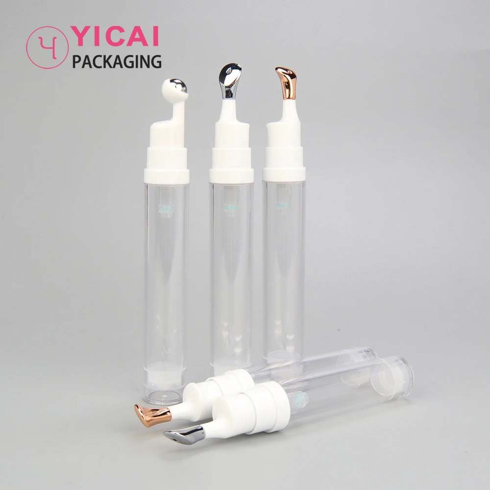 Экологичный, роскошный, уникальный, 10 мл, 15 мл, косметическая упаковка, безвоздушный шприц, пластиковая бутылка-аппликатор для крема для глаз с рулоном на головке