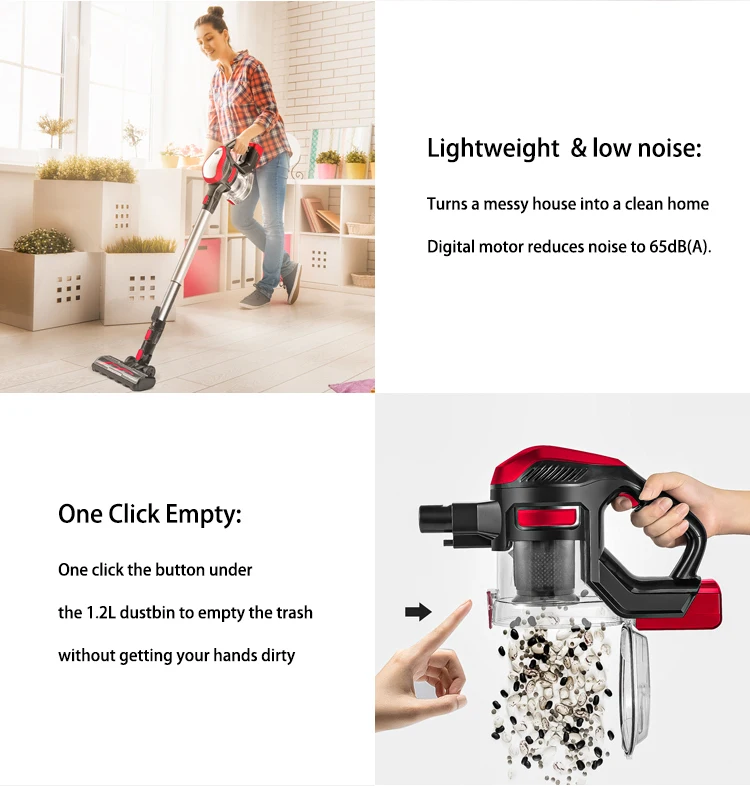 Shiny XL-618D/8 Wireless Manual Vacuum Cleaner Home 25000pa Led Lighting Cyclone Filter for vacuum cleaner