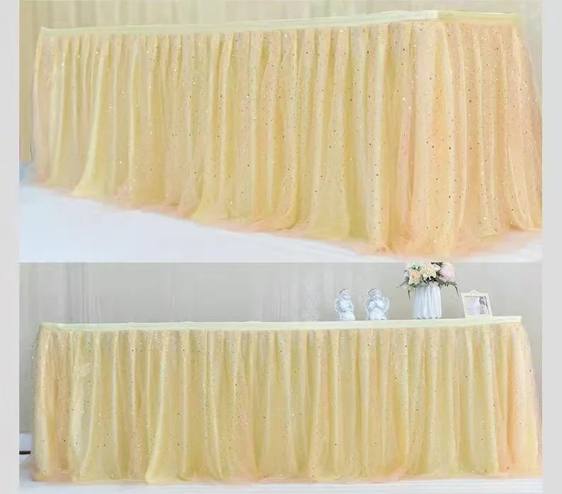 Rectangle round candy Baby pink tulle table skirt Dot Table tutu cloth wedding decor table fluffy skirting